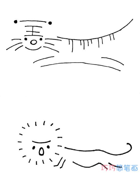 线条大象狮子老虎怎么画简单易学_动物简笔画图片