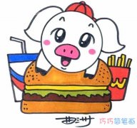 贪吃小猪怎么画涂色简单 卡通小猪的画法简笔画图片