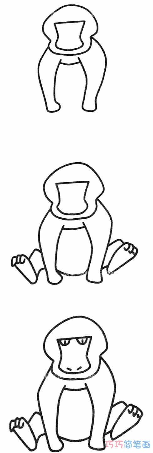 狒狒怎么画简单易学_带步骤图狒狒简笔画图片