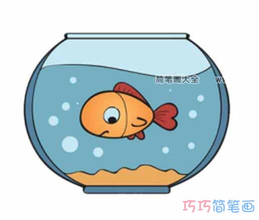 鱼缸小金鱼怎么画简洁好看_金鱼简笔画图片