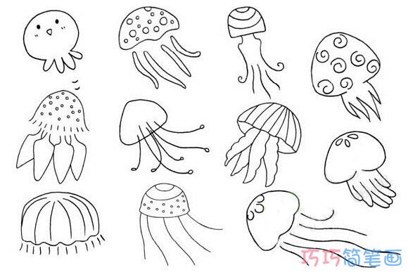 各种水母怎么画简单_带步骤图水母简笔画图片