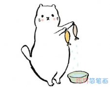小猫吃鱼的简单画法手绘_怎么画小猫简笔画图片
