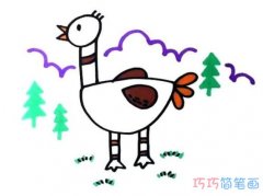 幼儿鸵鸟怎么画简单涂颜色_带步骤图鸵鸟简笔画图片