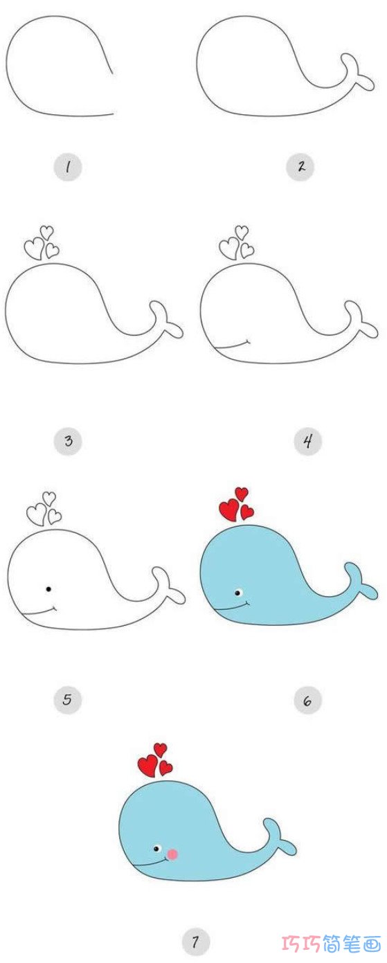 卡通鲸鱼怎么画好看_带步骤图鲸鱼简笔画图片