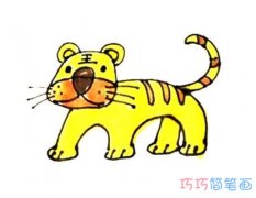 怎么画卡通老虎涂颜色简单 老虎的画法步骤简笔画图片