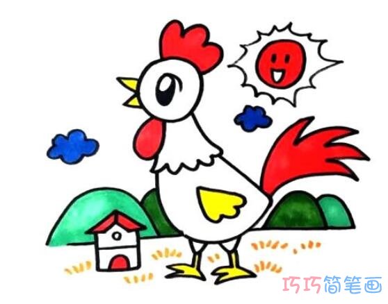卡通公鸡怎么画可爱_带步骤图公鸡简笔画图片