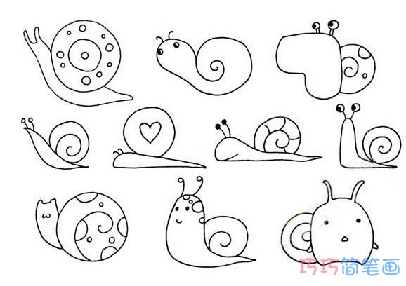 各种蜗牛怎么画简单_带步骤图蜗牛简笔画图片