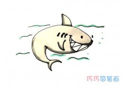 怎么画卡通鲨鱼涂色简单 鲨鱼的画法步骤简笔画图片