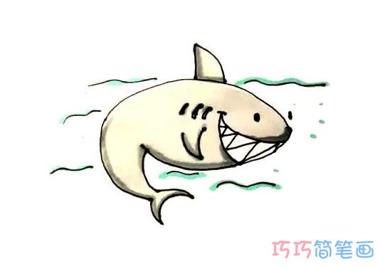 卡通鲨鱼怎么画简单_带步骤图鲨鱼简笔画图片