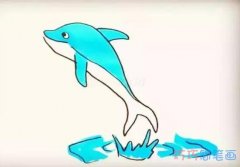 海豚跳跃怎么画涂色简单_彩色海豚简笔画图片