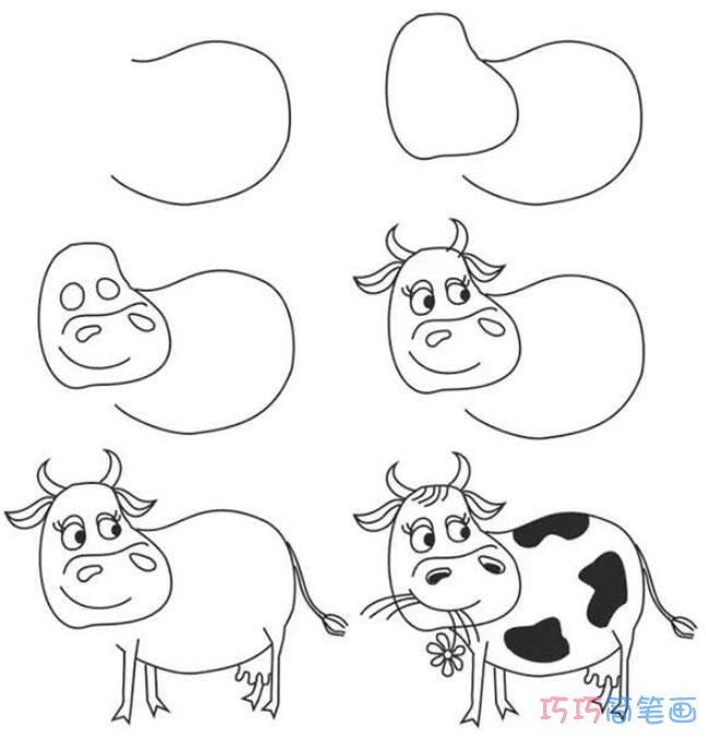 奶牛怎么画简洁好看_带步骤图奶牛简笔画图片