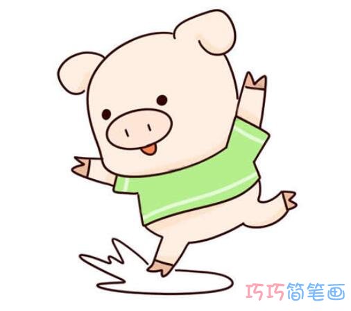 跳跃的猪怎么画可爱_带步骤图猪简笔画图片