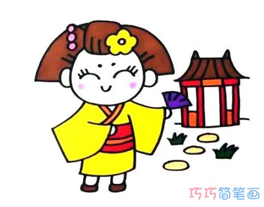 日本穿和服女孩怎么画可爱_带步骤图和服女孩简笔画图片