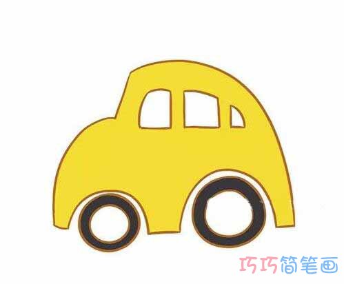 黄色可爱的小汽车简笔画怎么画_小汽车简笔画图片