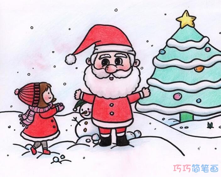 圣诞老人手绘怎么画简单_彩色圣诞节简笔画图片