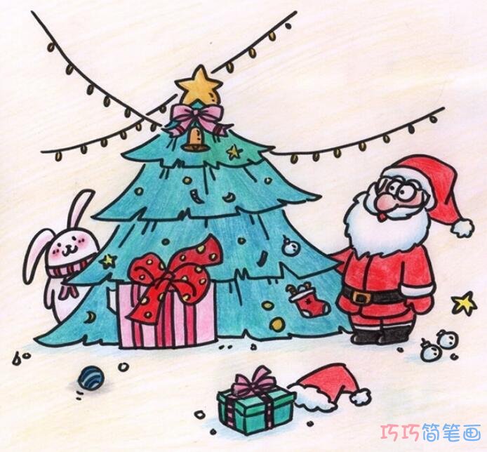 圣诞老人手绘怎么画简单_彩色圣诞节简笔画图片