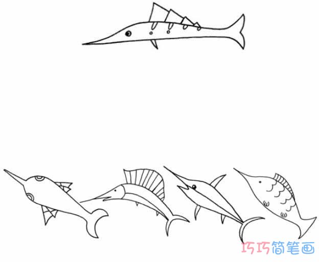 秋刀鱼怎么画简洁可爱_带步骤图秋刀鱼简笔画图片