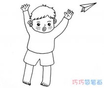 玩纸飞机小男孩怎么画简单可爱_小男孩简笔画图片