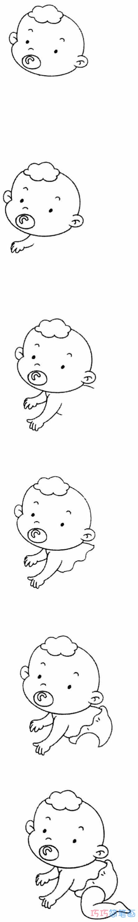学爬婴儿怎么画可爱_带步骤图婴儿简笔画图片