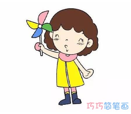 玩风车小女孩怎么画好看_带步骤图小女孩简笔画图片