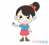 马尾辫小女孩的画法步骤图带颜色 小女孩简笔画图片