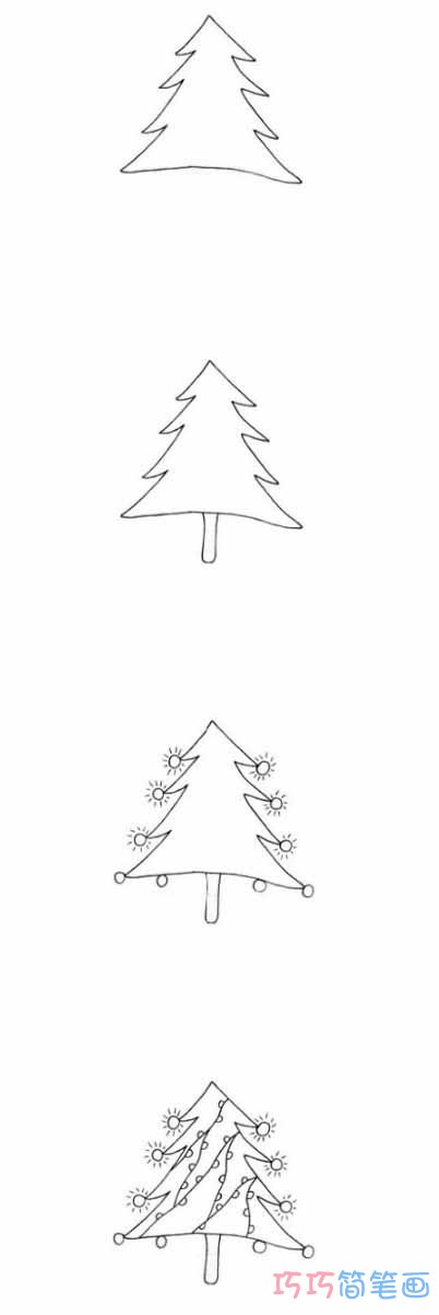 圣诞树怎么画简单易学_带步骤图圣诞树简笔画图片