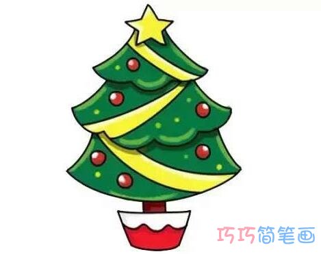 圣诞树怎么画多彩好看_带步骤图圣诞树简笔画图片