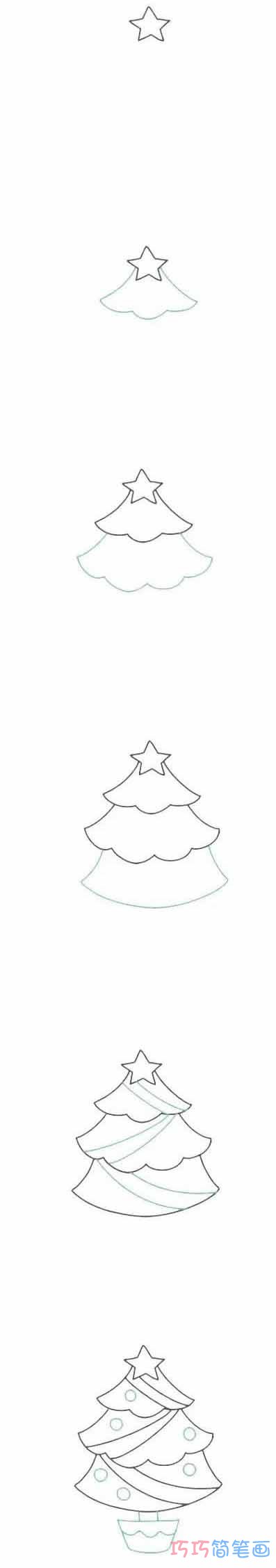 圣诞树怎么画多彩好看_带步骤图圣诞树简笔画图片