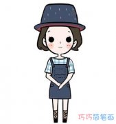 戴帽子小女孩的画法步骤图带颜色 怎么画小女孩简笔画图片