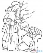 小男孩和女孩植树的画法素描 手绘小男孩简笔画图片