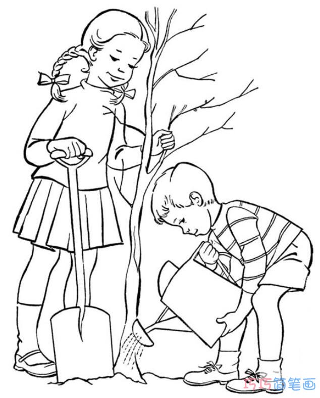 植树的小男孩和女孩怎么画好看_男孩女孩简笔画图片