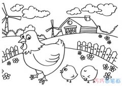 农场母鸡和小鸡怎么画简单可爱_鸡简笔画图片