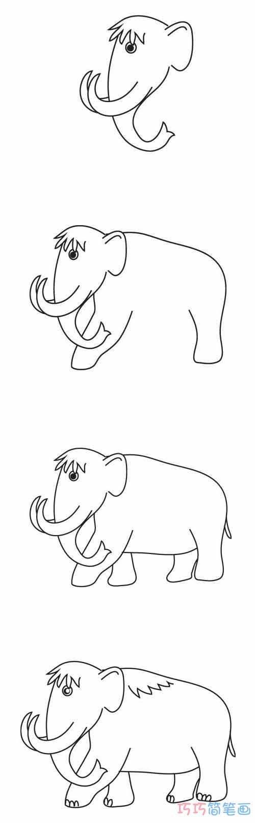 猛犸象怎么画好看_带步骤图猛犸象简笔画图片
