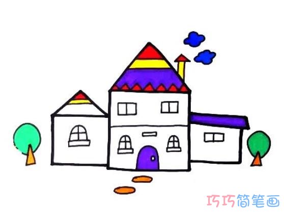 别墅怎么画简单易学_彩色别墅简笔画图片