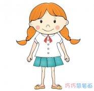 马尾辫小女生怎么画简单可爱_手绘小女孩的画法涂颜色