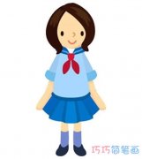 怎么画女学生简单漂亮带颜色_卡通小女生简笔画图片