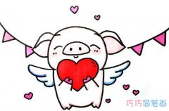 爱心小猪天使的画法步骤图带颜色 小猪简笔画图片