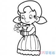 素描采花朵小女孩的画法简单可爱_小女孩简笔画图片