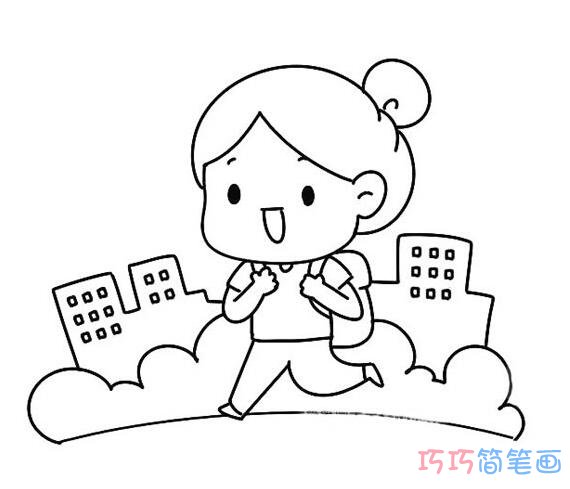 上学的小女生怎么画可爱简单_小女孩简笔画图片