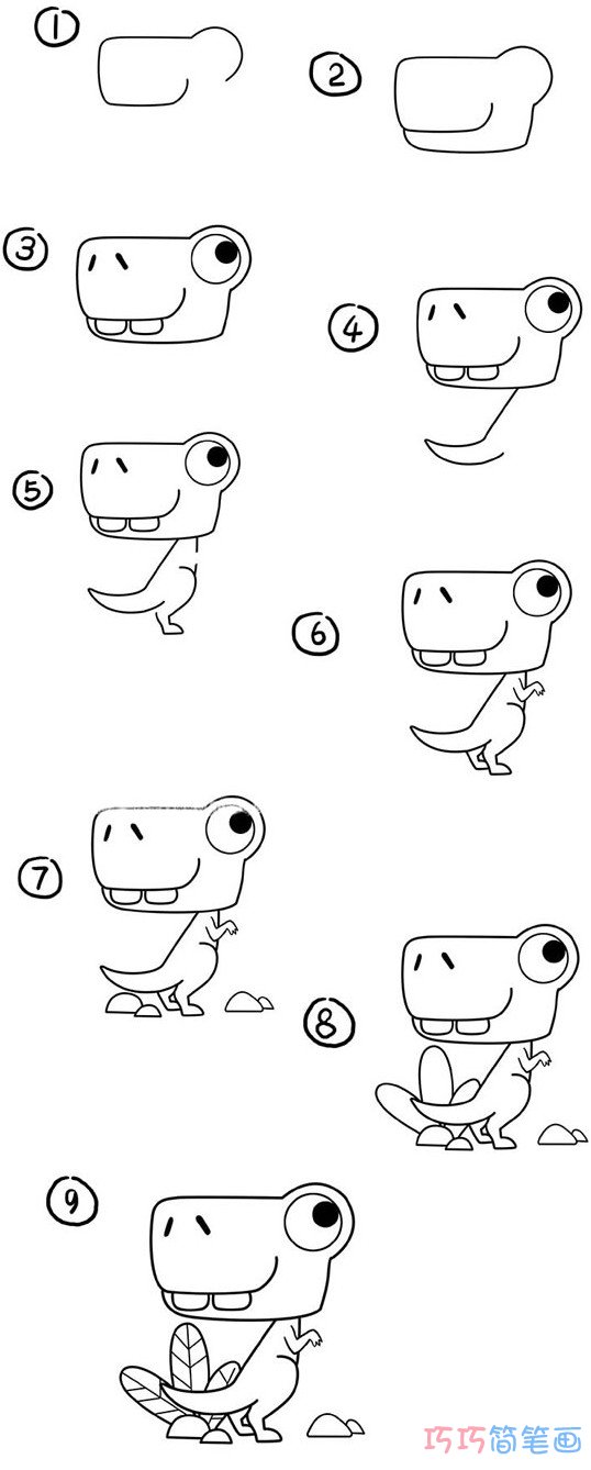 卡通恐龙怎么画可爱_带步骤图恐龙简笔画图片