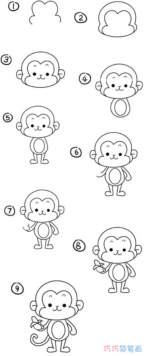 卡通小猴子怎么画好看_带步骤图猴子简笔画图片
