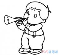 小男孩吹喇叭怎么画素描可爱_小男孩简笔画图片