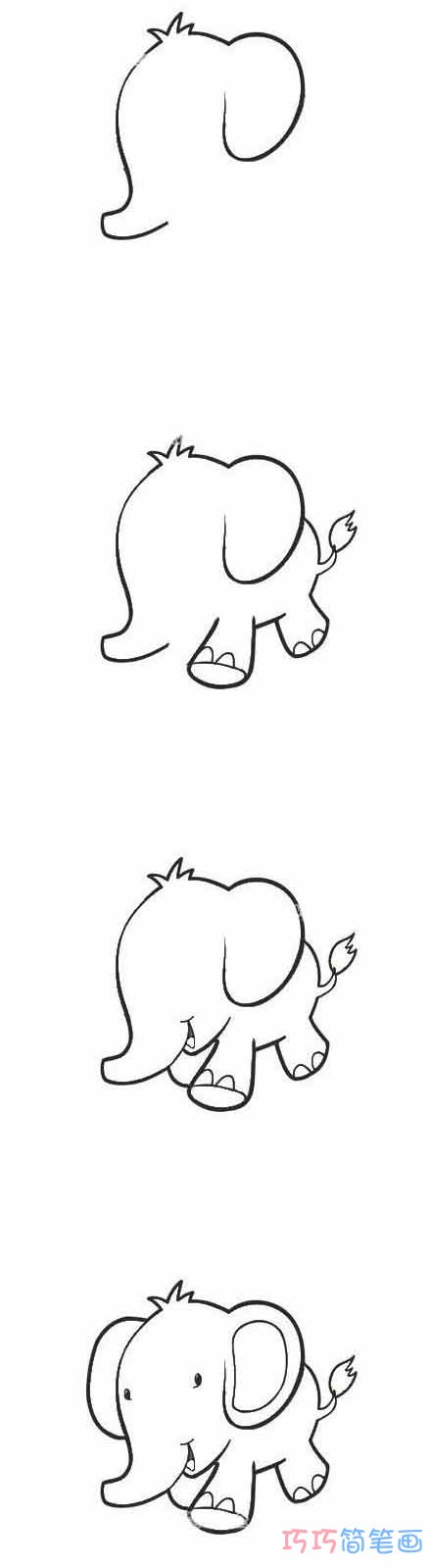 卡通大象怎么画可爱简洁_带步骤图大象简笔画图片