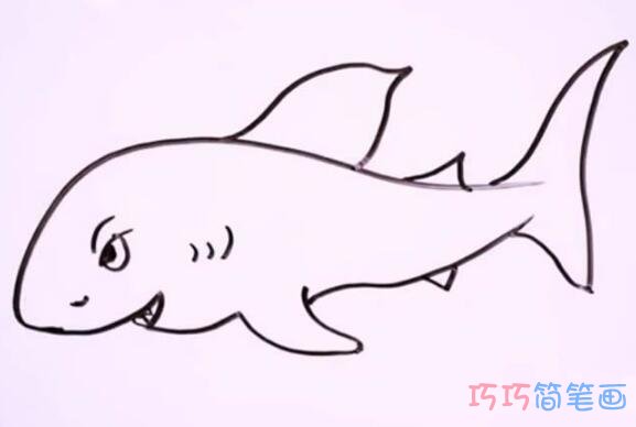 凶猛鲨鱼怎么画可爱_带步骤图鲨鱼简笔画图片