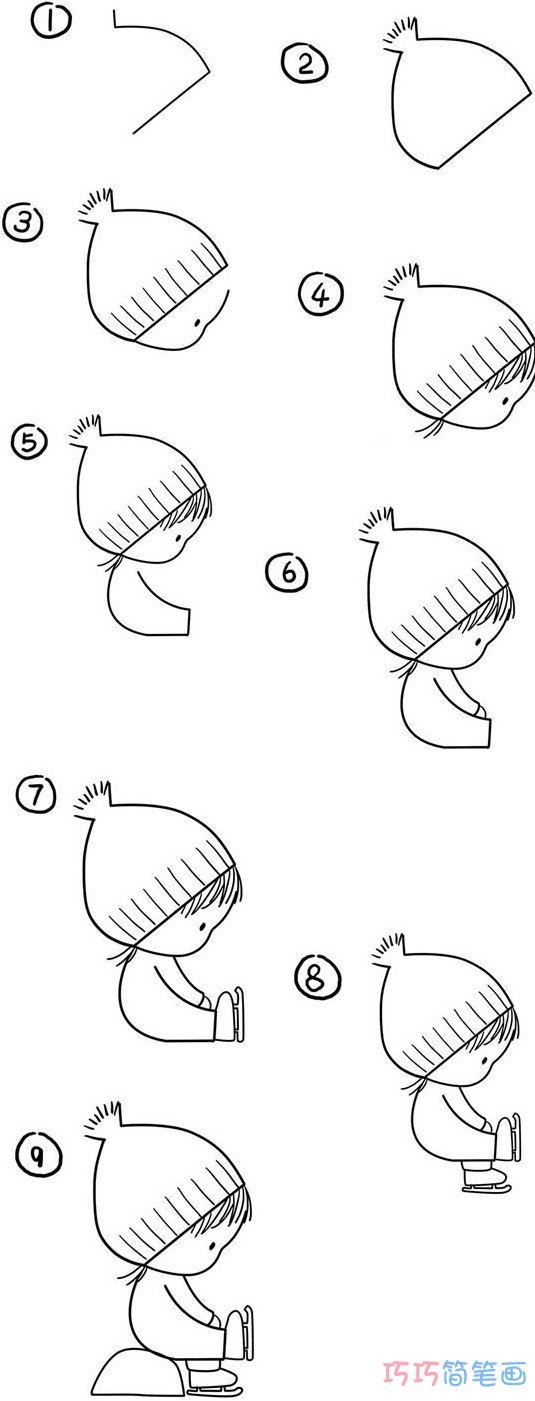 溜冰小女孩怎么画可爱_带步骤图小女孩简笔画图片