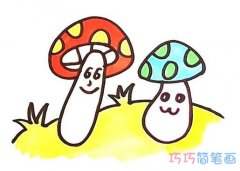 手绘蘑菇的画法步骤图带颜色 卡通蘑菇简笔画图片