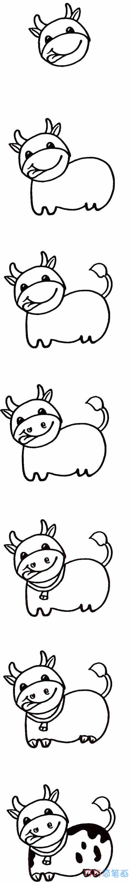 奶牛怎么画可爱简单_带步骤图奶牛简笔画图片