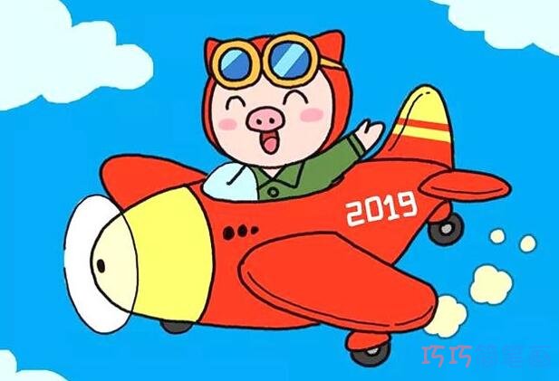 卡通小猪开飞机怎么画可爱多彩_小猪简笔画图片