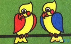 一对彩色小鹦鹉的画法简单漂亮 卡通鹦鹉简笔画步骤图