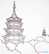 雷峰塔素描怎么画简单漂亮 古建筑雷峰塔的画法教程